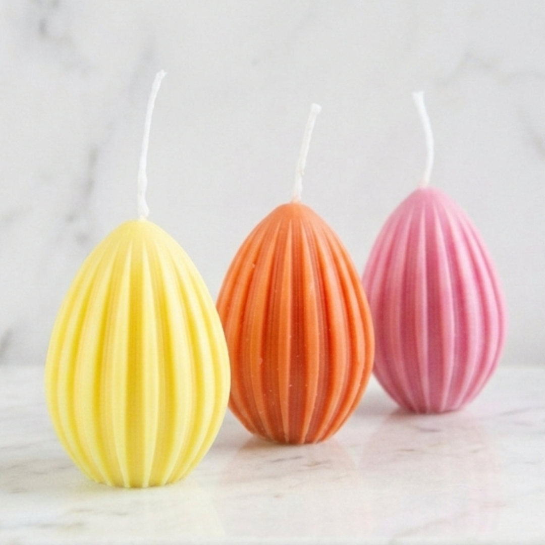 Easter Grooved Egg Candle | Medium